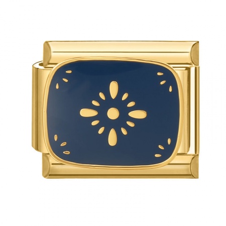 Immagine di 1 Pz 304 Acciaio Inossidabile Bracciale con Charm Italiano a Maglie, Creazione di Gioielli Fai-da-te All'Ingrosso Oro Placcato Blu Scuro Smalto Rettangolo Fiore 10mm x 9mm