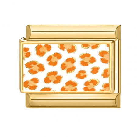 Picture of 1 Piece 304 Stainless Steel Italian Charm Links For DIY Bracelet Jewelry Making Wholesale Gold Plated Orange Rectangle Leopard Print 10mm x 9mm