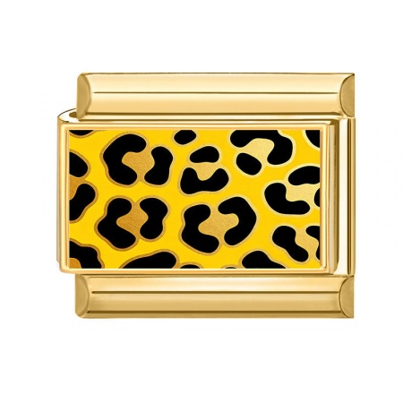 Picture of 1 Piece 304 Stainless Steel Italian Charm Links For DIY Bracelet Jewelry Making Wholesale Gold Plated Golden Yellow Rectangle Leopard Print 10mm x 9mm