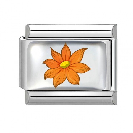 Picture of 1 Piece 304 Stainless Steel Italian Charm Links For DIY Bracelet Jewelry Making Wholesale Silver Tone Orange Rectangle Flower 10mm x 9mm