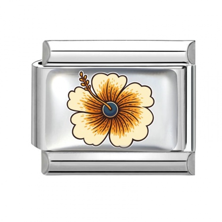 Picture of 1 Piece 304 Stainless Steel Italian Charm Links For DIY Bracelet Jewelry Making Wholesale Silver Tone Yellow Rectangle Flower 10mm x 9mm