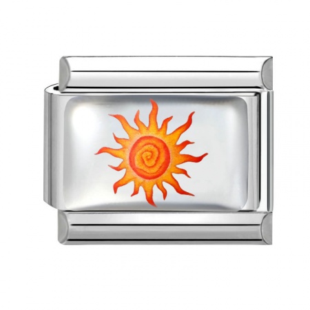 Picture of 1 Piece 304 Stainless Steel Italian Charm Links For DIY Bracelet Jewelry Making Wholesale Silver Tone Orange Rectangle Sun 10mm x 9mm