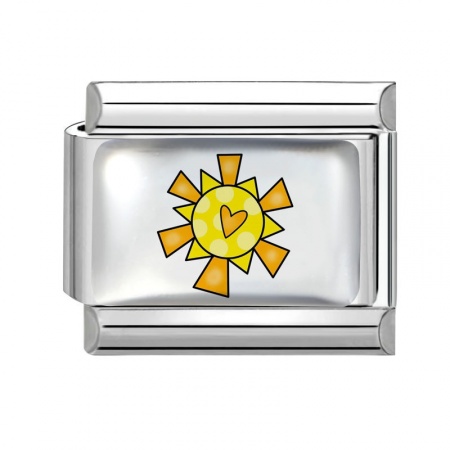 Picture of 1 Piece 304 Stainless Steel Italian Charm Links For DIY Bracelet Jewelry Making Wholesale Silver Tone Yellow Rectangle Sun 10mm x 9mm