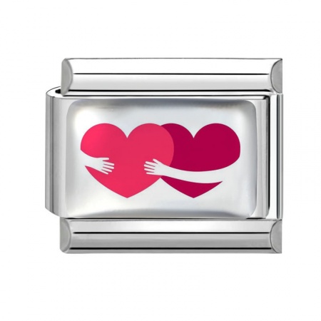 Picture of 1 Piece 304 Stainless Steel Valentine's Day Italian Charm Links For DIY Bracelet Jewelry Making Wholesale Silver Tone Red Rectangle Heart 10mm x 9mm