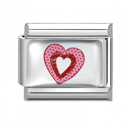 Picture of 1 Piece 304 Stainless Steel Valentine's Day Italian Charm Links For DIY Bracelet Jewelry Making Wholesale Silver Tone Red Rectangle Heart 10mm x 9mm