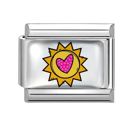 Picture of 1 Piece 304 Stainless Steel Italian Charm Links For DIY Bracelet Jewelry Making Wholesale Silver Tone Yellow Rectangle Sun 10mm x 9mm