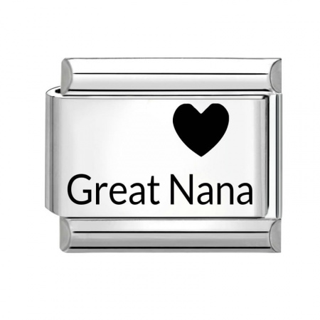 Picture of 1 Piece 304 Stainless Steel Italian Charm Links For DIY Bracelet Jewelry Making Wholesale Silver Tone Black Rectangle Heart Message " Great Nana " 10mm x 9mm