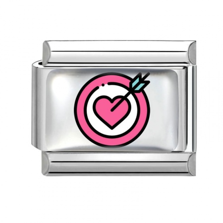Picture of 1 Piece 304 Stainless Steel Valentine's Day Italian Charm Links For DIY Bracelet Jewelry Making Wholesale Silver Tone Pink Rectangle Heart 10mm x 9mm