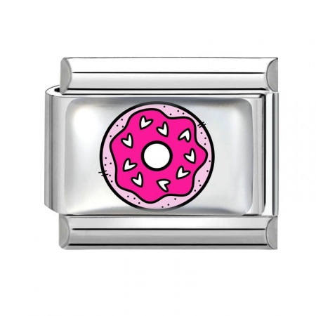 Picture of 1 Piece 304 Stainless Steel Valentine's Day Italian Charm Links For DIY Bracelet Jewelry Making Wholesale Silver Tone Fuchsia Rectangle Donut 10mm x 9mm