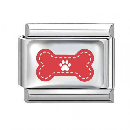 Picture of 1 Piece 304 Stainless Steel Pet Memorial Italian Charm Links For DIY Bracelet Jewelry Making Wholesale Silver Tone Red Rectangle Bone 10mm x 9mm