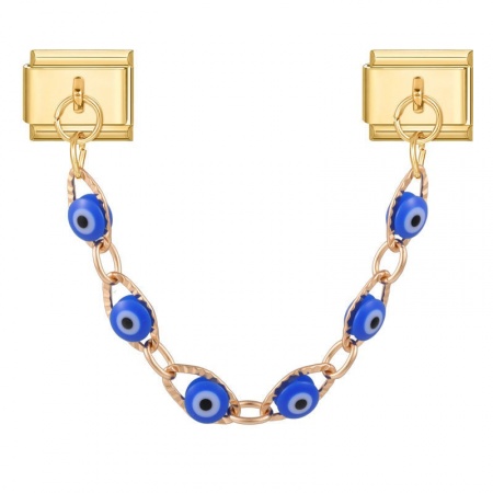 Picture of 1 Piece 304 Stainless Steel Italian Charm Links For DIY Bracelet Jewelry Making Wholesale Gold Plated Dark Blue Enamel Rectangle Evil Eye 10mm x 9mm