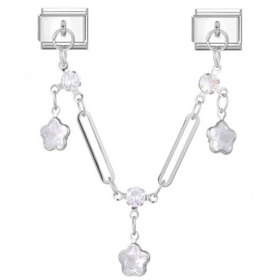 Image de 1 Pièce Bracelet à Maillons Breloques Italiens Accessories de Fabrication de Bracelets Bijoux DIY En Gros en 304 Acier Inoxydable Argent Mat Rectangle Pentacle à Strass Transparent 10mm x 9mm