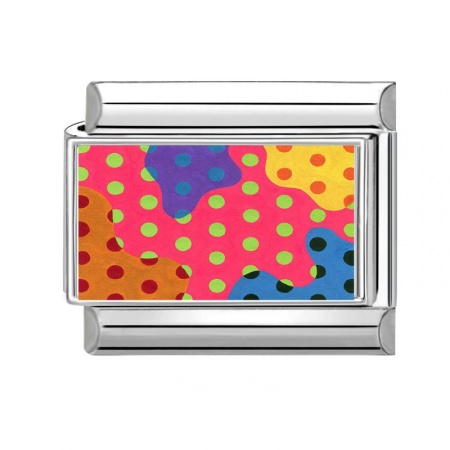 Picture of 1 Piece 304 Stainless Steel Italian Charm Links For DIY Bracelet Jewelry Making Wholesale Silver Tone Multicolor Rectangle Dot 10mm x 9mm