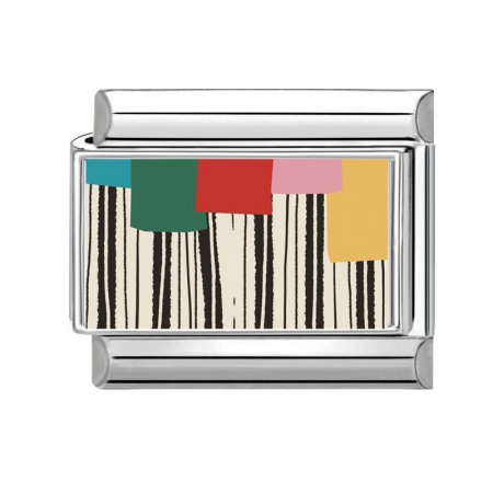 Picture of 1 Piece 304 Stainless Steel Italian Charm Links For DIY Bracelet Jewelry Making Wholesale Silver Tone Multicolor Rectangle Piano 10mm x 9mm
