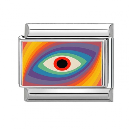 Picture of 1 Piece 304 Stainless Steel Italian Charm Links For DIY Bracelet Jewelry Making Wholesale Silver Tone Multicolor Rectangle Eye 10mm x 9mm