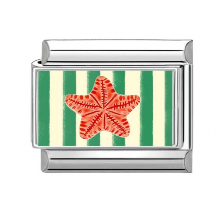 Picture of 1 Piece 304 Stainless Steel Italian Charm Links For DIY Bracelet Jewelry Making Wholesale Silver Tone Green Rectangle Star Fish 10mm x 9mm