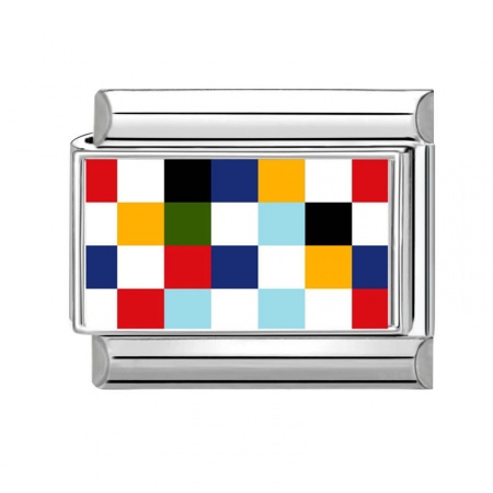 Picture of 1 Piece 304 Stainless Steel Italian Charm Links For DIY Bracelet Jewelry Making Wholesale Silver Tone Multicolor Rectangle Grid Checker 10mm x 9mm