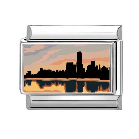 Picture of 1 Piece 304 Stainless Steel Italian Charm Links For DIY Bracelet Jewelry Making Wholesale Silver Tone Black Rectangle Sunset 10mm x 9mm