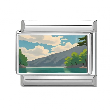 Picture of 1 Piece 304 Stainless Steel Italian Charm Links For DIY Bracelet Jewelry Making Wholesale Silver Tone Multicolor Rectangle Natural Scenery 10mm x 9mm