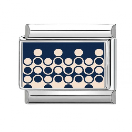 Picture of 1 Piece 304 Stainless Steel Italian Charm Links For DIY Bracelet Jewelry Making Wholesale Silver Tone Dark Blue Rectangle Dot 10mm x 9mm