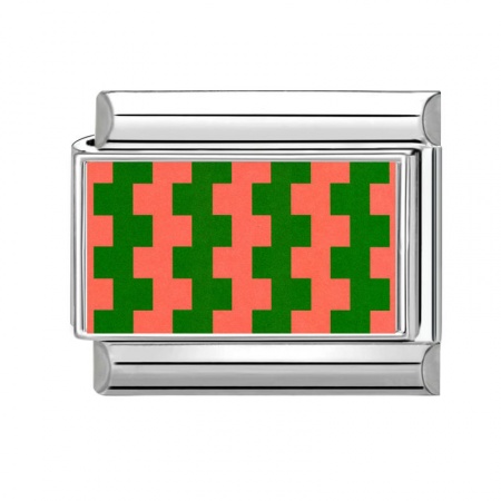 Picture of 1 Piece 304 Stainless Steel Italian Charm Links For DIY Bracelet Jewelry Making Wholesale Silver Tone Green & Orange Rectangle 10mm x 9mm