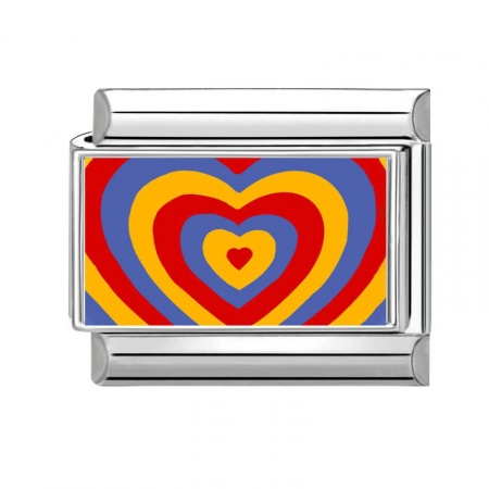 Picture of 1 Piece 304 Stainless Steel Valentine's Day Italian Charm Links For DIY Bracelet Jewelry Making Wholesale Silver Tone Multicolor Rectangle Heart 10mm x 9mm