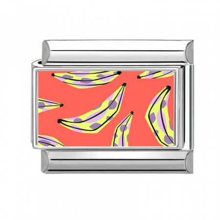 Picture of 1 Piece 304 Stainless Steel Italian Charm Links For DIY Bracelet Jewelry Making Wholesale Silver Tone Orange-red Rectangle Banana Fruit 10mm x 9mm