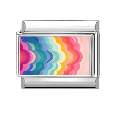 Picture of 1 Piece 304 Stainless Steel Italian Charm Links For DIY Bracelet Jewelry Making Wholesale Silver Tone Multicolor Rectangle Wave 10mm x 9mm