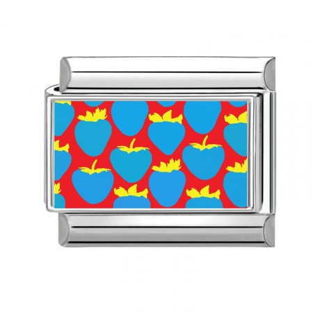 Picture of 1 Piece 304 Stainless Steel Italian Charm Links For DIY Bracelet Jewelry Making Wholesale Silver Tone Blue Rectangle Strawberry Fruit 10mm x 9mm
