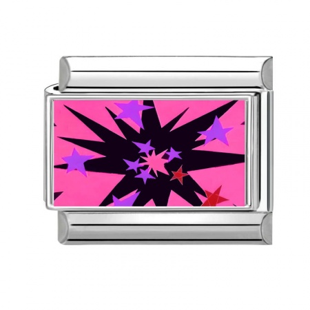 Picture of 1 Piece 304 Stainless Steel Italian Charm Links For DIY Bracelet Jewelry Making Wholesale Silver Tone Fuchsia Rectangle Star 10mm x 9mm
