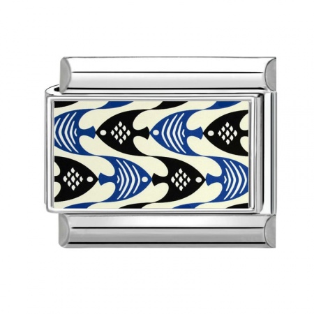Picture of 1 Piece 304 Stainless Steel Italian Charm Links For DIY Bracelet Jewelry Making Wholesale Silver Tone Blue Rectangle Fish 10mm x 9mm