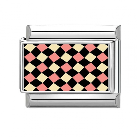 Picture of 1 Piece 304 Stainless Steel Italian Charm Links For DIY Bracelet Jewelry Making Wholesale Silver Tone Pink Rectangle Grid Checker 10mm x 9mm