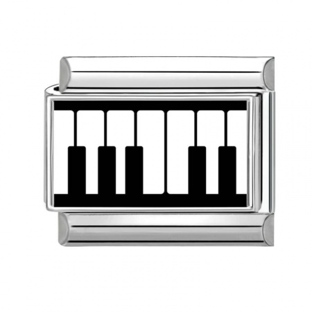 Picture of 1 Piece 304 Stainless Steel Italian Charm Links For DIY Bracelet Jewelry Making Wholesale Silver Tone Black & White Rectangle Piano 10mm x 9mm
