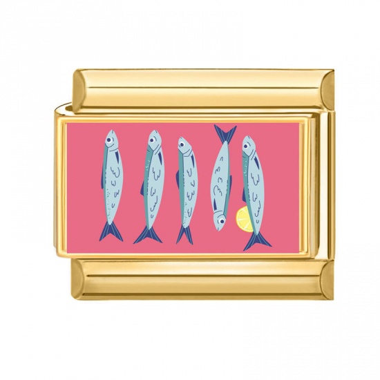 Immagine di 1 Pz 304 Acciaio Inossidabile Gioielli Oceanici Bracciale con Charm Italiano a Maglie, Creazione di Gioielli Fai-da-te All'Ingrosso Oro Placcato Rosa Caldo Rettangolo Pesce 10mm x 9mm