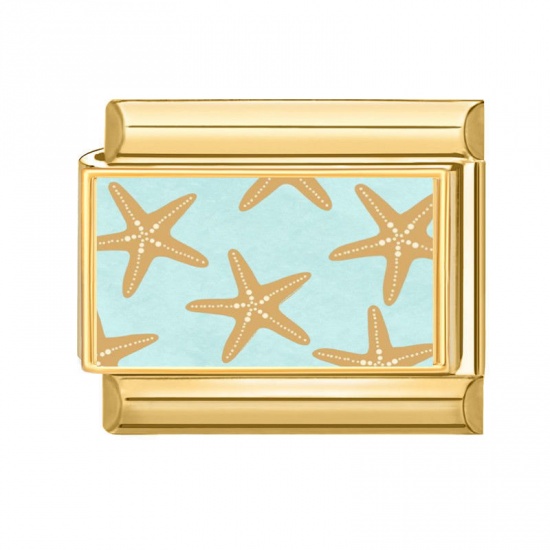 Immagine di 1 Pz 304 Acciaio Inossidabile Gioielli Oceanici Bracciale con Charm Italiano a Maglie, Creazione di Gioielli Fai-da-te All'Ingrosso Oro Placcato Menta Verde Rettangolo Stella Marina 10mm x 9mm