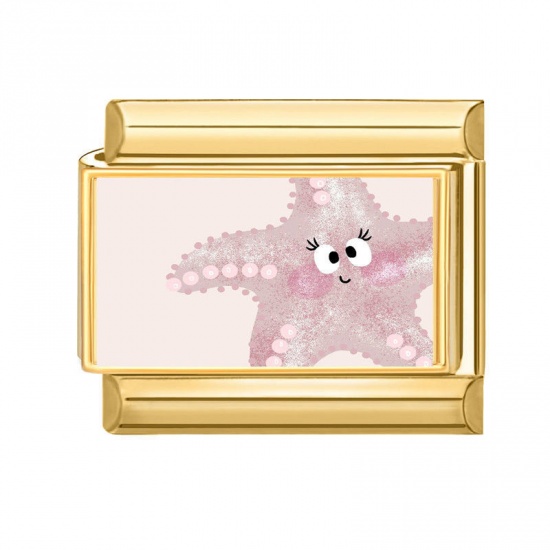 Immagine di 1 Pz 304 Acciaio Inossidabile Gioielli Oceanici Bracciale con Charm Italiano a Maglie, Creazione di Gioielli Fai-da-te All'Ingrosso Oro Placcato Rosa Chiaro Rettangolo Stella Marina 10mm x 9mm