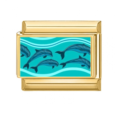 Picture of 1 Piece 304 Stainless Steel Ocean Jewelry Italian Charm Links For DIY Bracelet Jewelry Making Wholesale Gold Plated Green Rectangle Whale Animal 10mm x 9mm