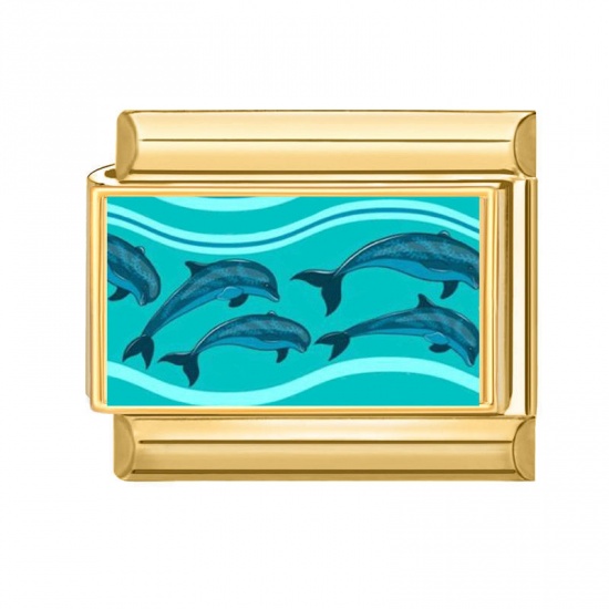Immagine di 1 Pz 304 Acciaio Inossidabile Gioielli Oceanici Bracciale con Charm Italiano a Maglie, Creazione di Gioielli Fai-da-te All'Ingrosso Oro Placcato Verde Rettangolo Balena 10mm x 9mm