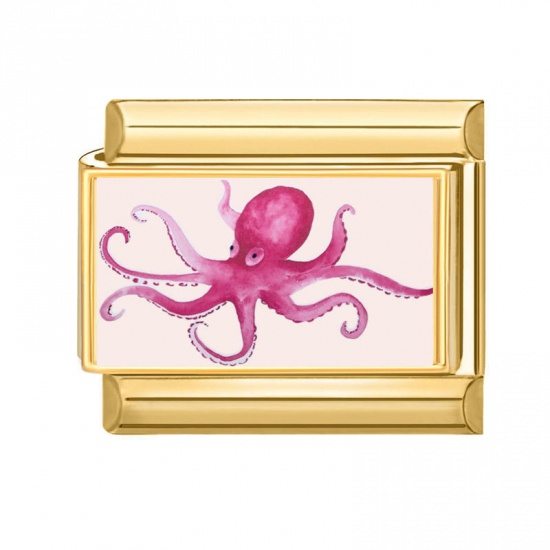 Immagine di 1 Pz 304 Acciaio Inossidabile Gioielli Oceanici Bracciale con Charm Italiano a Maglie, Creazione di Gioielli Fai-da-te All'Ingrosso Oro Placcato Rosa Chiaro Rettangolo Polpo 10mm x 9mm