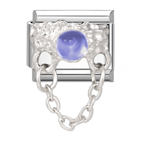 Picture of 1 Piece 304 Stainless Steel Italian Charm Links For DIY Bracelet Jewelry Making Wholesale Silver Tone Rectangle Purple Rhinestone 10mm x 9mm