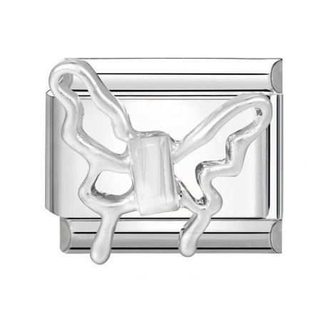 Picture of 1 Piece 304 Stainless Steel Insect Italian Charm Links For DIY Modular Bracelet Watch Jewelry Making Wholesale Silver Tone Rectangle Butterfly 10mm x 9mm