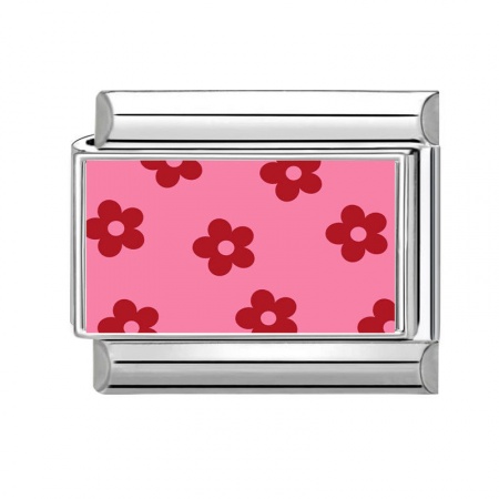 Picture of 1 Piece 304 Stainless Steel Italian Charm Links For DIY Bracelet Jewelry Making Wholesale Silver Tone Red Rectangle Flower 10mm x 9mm