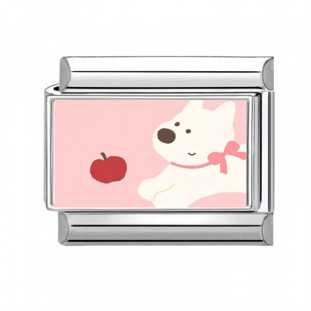Picture of 1 Piece 304 Stainless Steel Italian Charm Links For DIY Bracelet Jewelry Making Wholesale Silver Tone Pink Rectangle Dog 10mm x 9mm