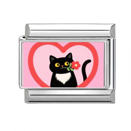 Picture of 1 Piece 304 Stainless Steel Italian Charm Links For DIY Bracelet Jewelry Making Wholesale Silver Tone Pink Rectangle Cat 10mm x 9mm