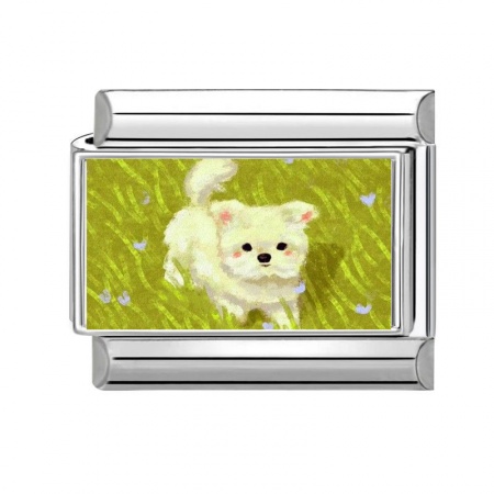 Picture of 1 Piece 304 Stainless Steel Italian Charm Links For DIY Bracelet Jewelry Making Wholesale Silver Tone Green Rectangle Dog 10mm x 9mm