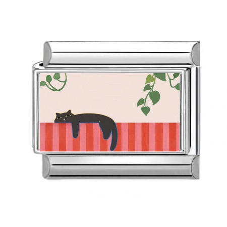 Picture of 1 Piece 304 Stainless Steel Italian Charm Links For DIY Bracelet Jewelry Making Wholesale Silver Tone Multicolor Rectangle Cat 10mm x 9mm