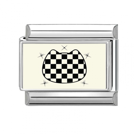 Picture of 1 Piece 304 Stainless Steel Italian Charm Links For DIY Bracelet Jewelry Making Wholesale Silver Tone Black & White Rectangle Cat 10mm x 9mm