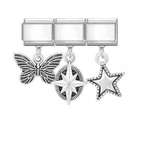 Picture of 1 Set ( 3 PCs/Set) 304 Stainless Steel & Zinc Based Alloy Italian Charm Links For DIY Modular Bracelet Watch Jewelry Making Wholesale Silver Tone Butterfly Animal Star 10mm x 9mm