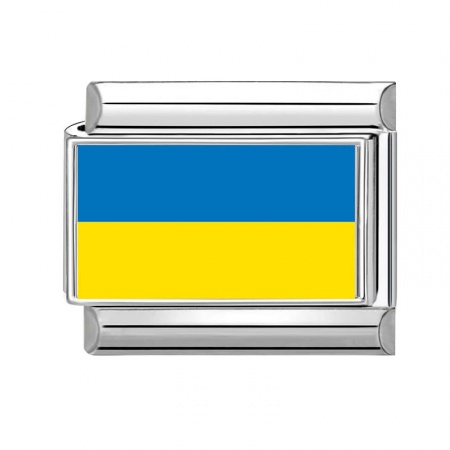 Picture of 1 Piece 304 Stainless Steel Italian Charm Links For DIY Bracelet Jewelry Making Wholesale Silver Tone Yellow & Blue Rectangle Ukraine Flag 10mm x 9mm