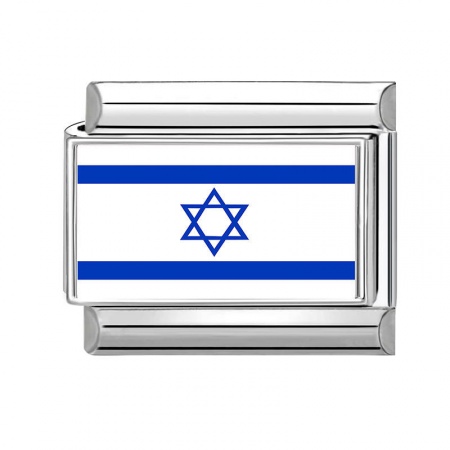 Picture of 1 Piece 304 Stainless Steel Italian Charm Links For DIY Bracelet Jewelry Making Wholesale Silver Tone White & Yellow Rectangle Israel Flag 10mm x 9mm